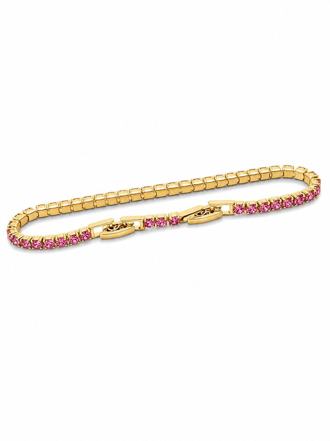 Brățară Tennis Premium Oțel Inoxidabil Placat Aur 18K cu Zirconiu Roz, 18+3cm - imagine 2