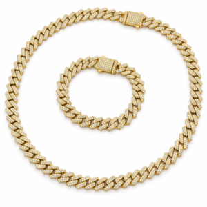Set cuban aur 18K Miami Ice, colier 55cm și brățară 21cm