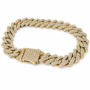 Brățară Cuban “Miami Ice” Placat Aur 18K cu Zirconiu, 21cm