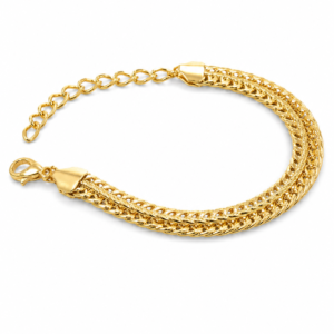Brățară damă din oțel inoxidabil placat aur 18K, model lanț împletit dublu, 17+5 cm, cu extensor