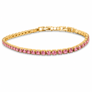 Brățară Tennis Premium Oțel Inoxidabil Placat Aur 18K cu Zirconiu Roz, 18+3cm