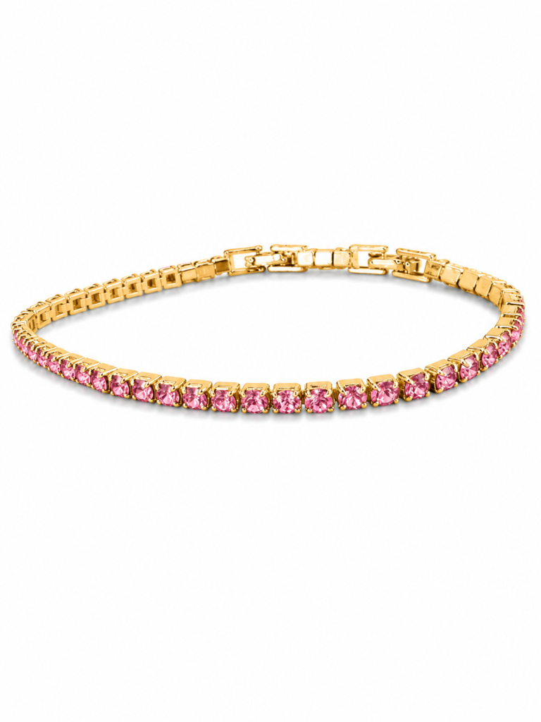 Brățară Tennis Premium Oțel Inoxidabil Placat Aur 18K cu Zirconiu Roz, 18+3cm