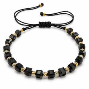 Brățară Onix Negru „Midnight Bond" – Placat Aur 18K, Șnur Reglabil