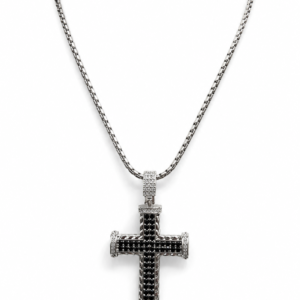Colier Cruce Negra “Shadow Cross” - Oțel Inoxidabil 316L, Placat Rodiu, 70cm