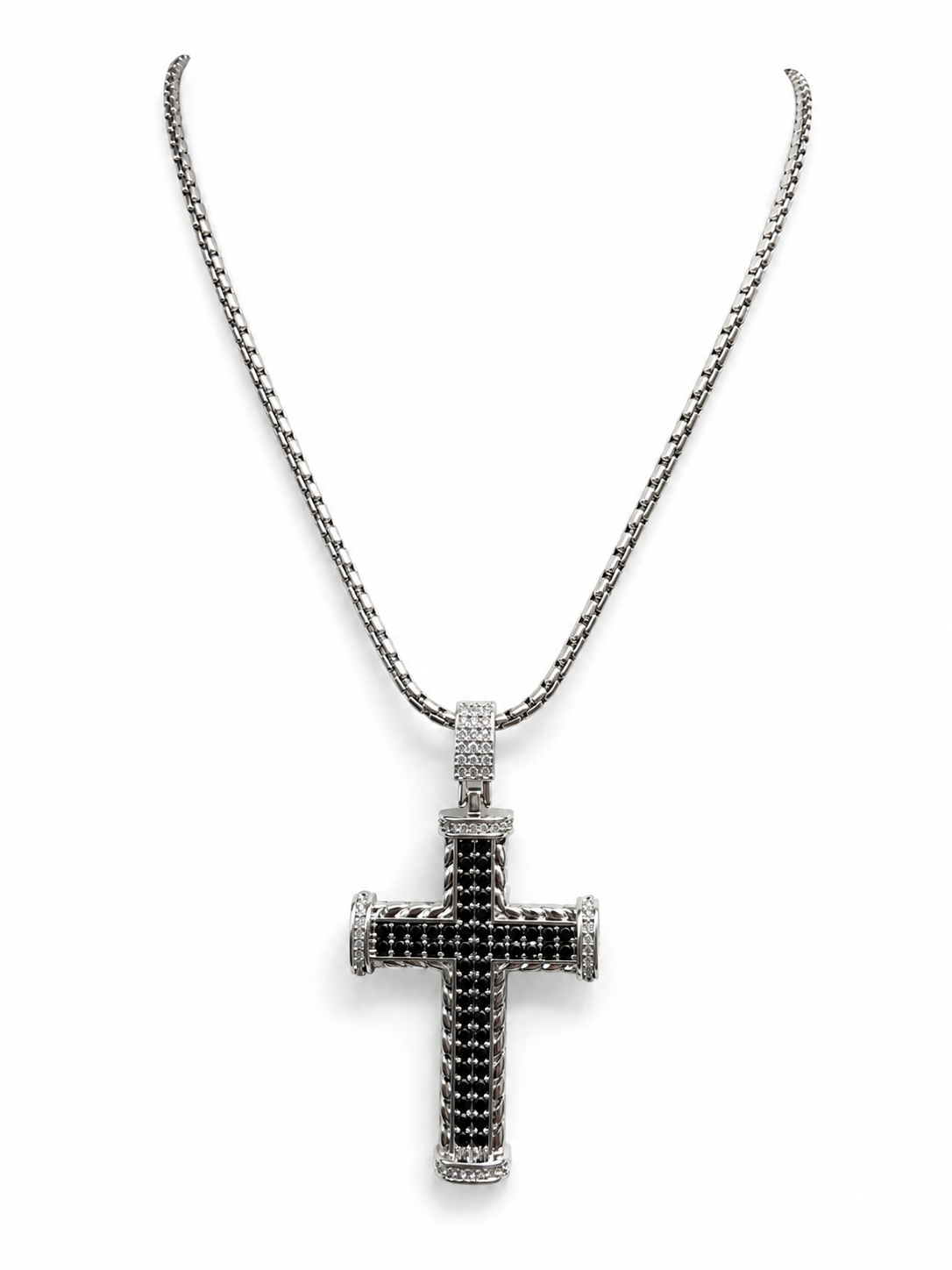 Colier Cruce Negra “Shadow Cross” - Oțel Inoxidabil 316L, Placat Rodiu, 70cm