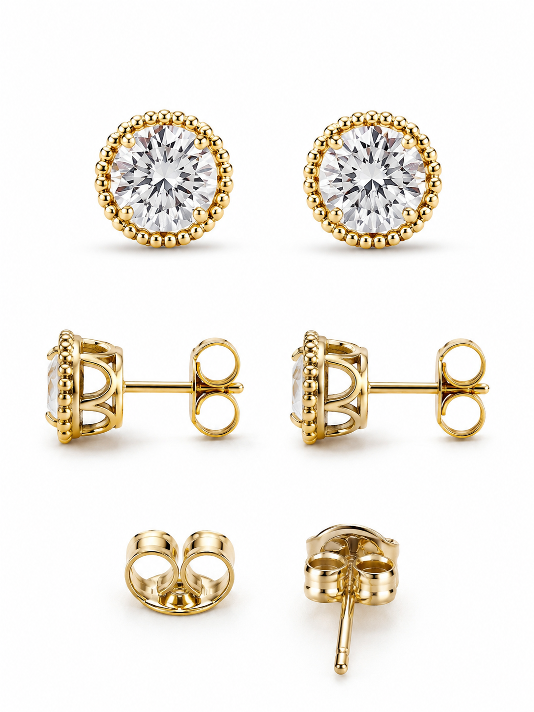 Cercei tip stud placați cu aur 18K cu zirconiu rotund 5 mm – Cercei eleganți damă - imagine 3