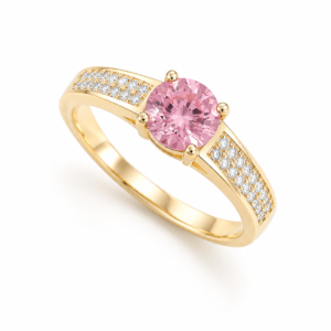 Inel Solitar Roz „Rose Solitaire” Placat cu Aur 18K, Zirconiu 5 mm