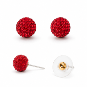 Cercei Bilă Pavată “Ruby Sphere” - Oțel Inoxidabil cu Pietre de Sticlă Roșii, 4mm