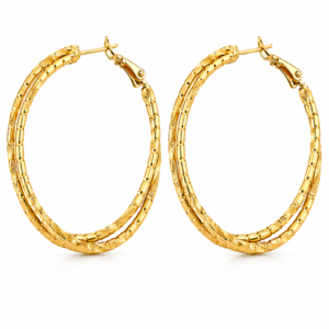 Cercei Creole Duble Texturate “Twin Halo” - Placați Aur 18K, Diametru 4cm