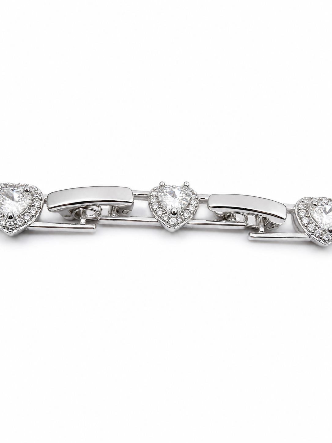 Brățară Halo Inimi “Sweetheart” Oțel Inoxidabil Placat Rodiu cu Zirconiu, 17+2cm - imagine 2