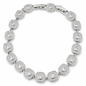 Brățară Halo Cushion “Snow Diamond” Oțel Inoxidabil Placat Rodiu cu Zirconiu, 19cm