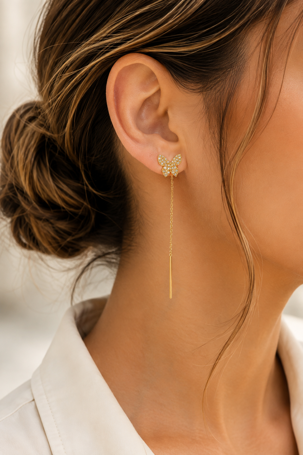 Cercei Fluture “Butterfly Kiss” – Placați Aur 18K cu Zirconiu Pavé - imagine 3