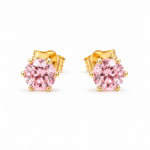 Cercei “Petală de Cireș” Solitaire Roz, Aur 18k, 6 mm