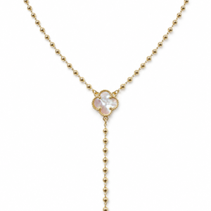 Colier Lariat Trifoi Sidef “White Clover” Placat Aur 18K, 36+4cm