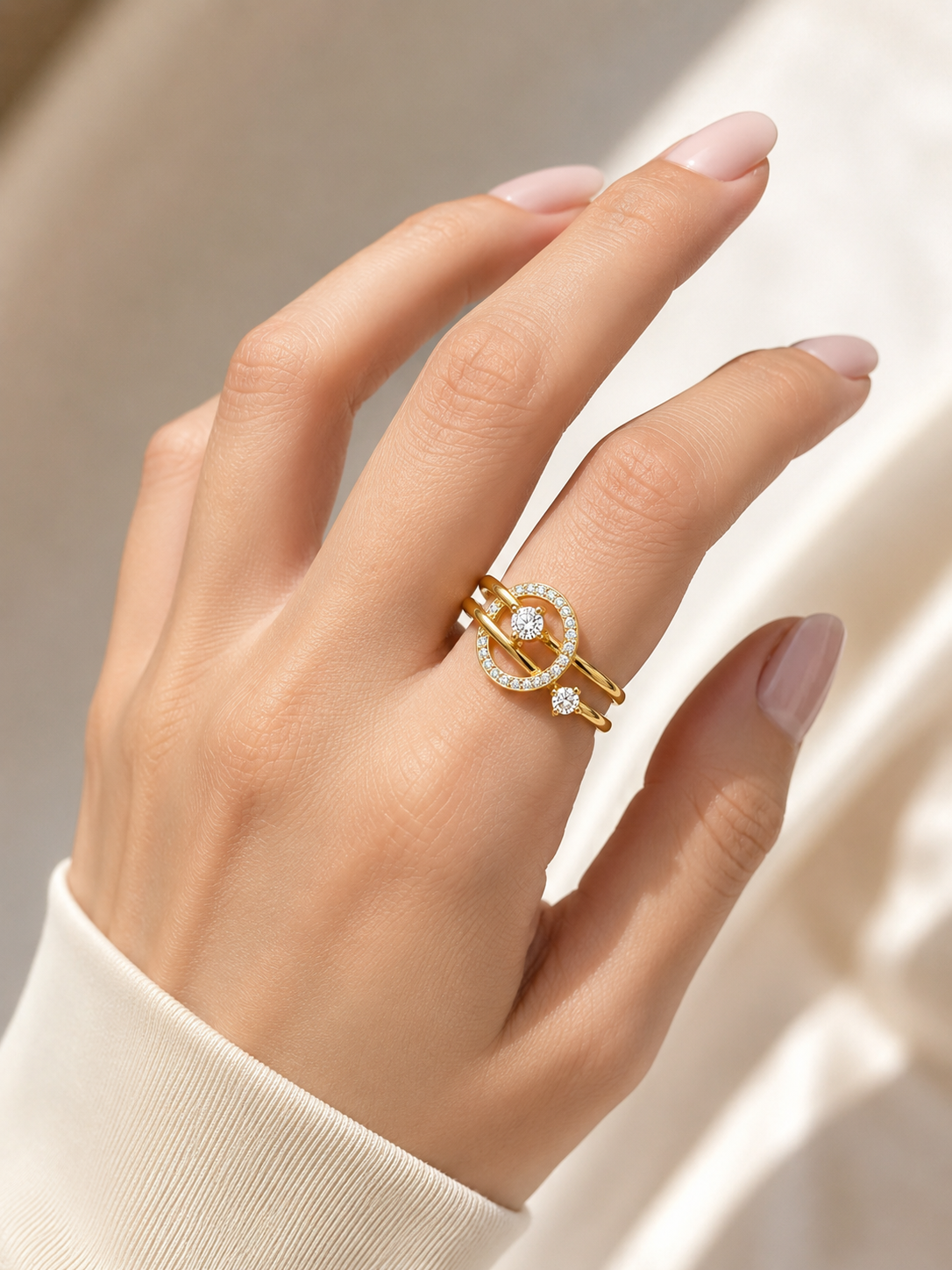 Inel Cerc Pavat cu Zirconiu “Orbit Shine” - Placat Aur 18K - imagine 2