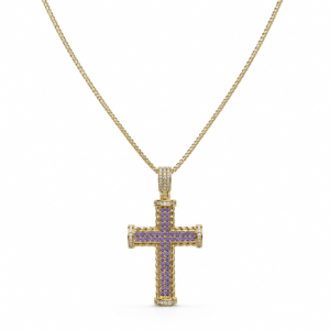 Colier Cruce Pavată “Amethyst Grace” - Placat Aur 18K cu Zirconiu Mov, 60cm