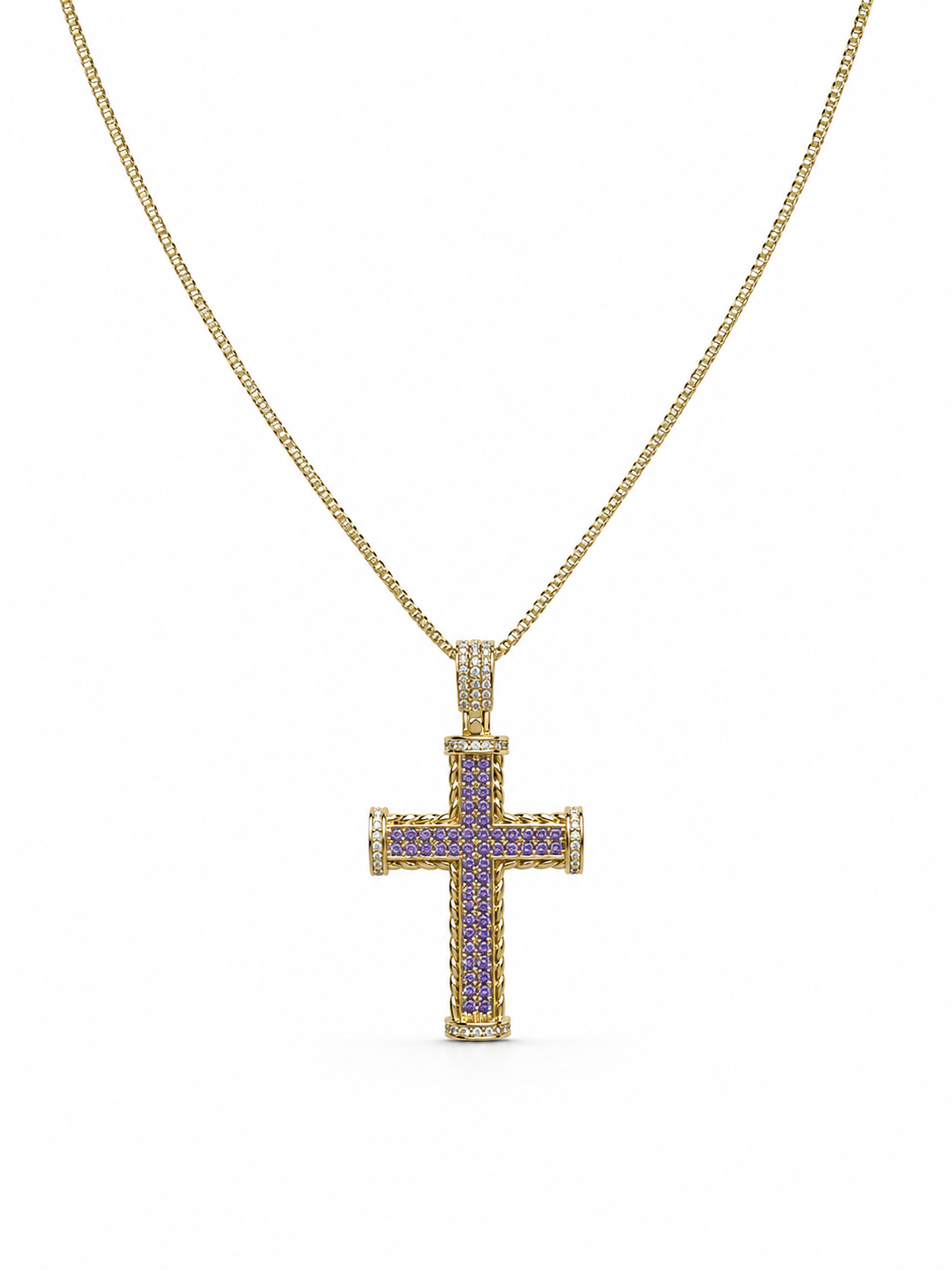 Colier Cruce Pavată “Amethyst Grace” - Placat Aur 18K cu Zirconiu Mov, 60cm