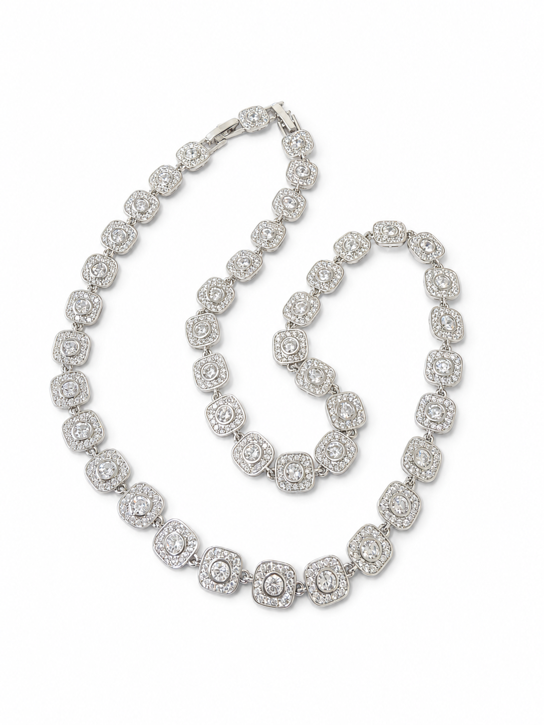 Colier Halo Cushion “Snow Diamond” Oțel Inoxidabil Placat Rodiu cu Zirconiu, 45cm - imagine 3