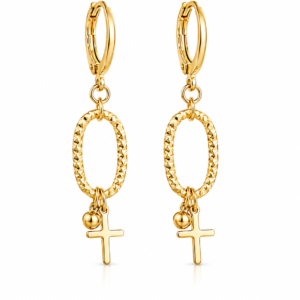 Cercei Lungi Damă cu Cruce, Placati cu Aur 18K, Design Geometric, 4.5 cm, Eleganți – REMIORO