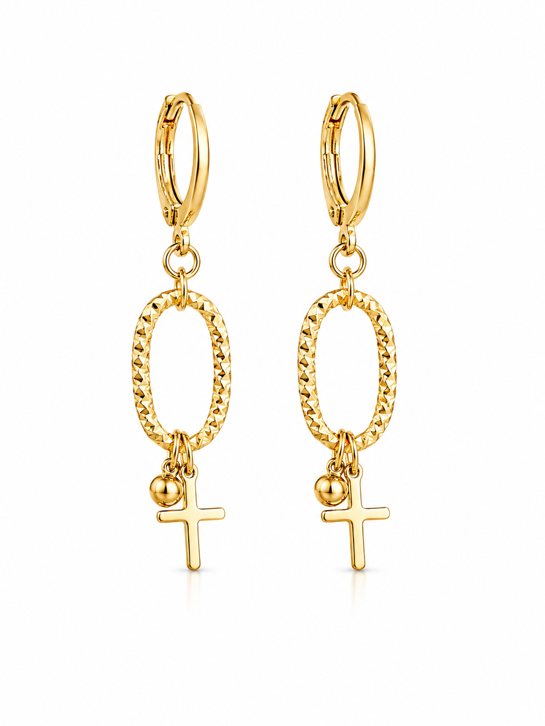 Cercei Lungi Damă cu Cruce, Placati cu Aur 18K, Design Geometric, 4.5 cm, Eleganți – REMIORO