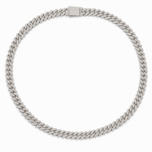 Lanț Cuban Link “Ice King” – Oțel Inoxidabil, Placat Rodiu, 70cm x 1cm