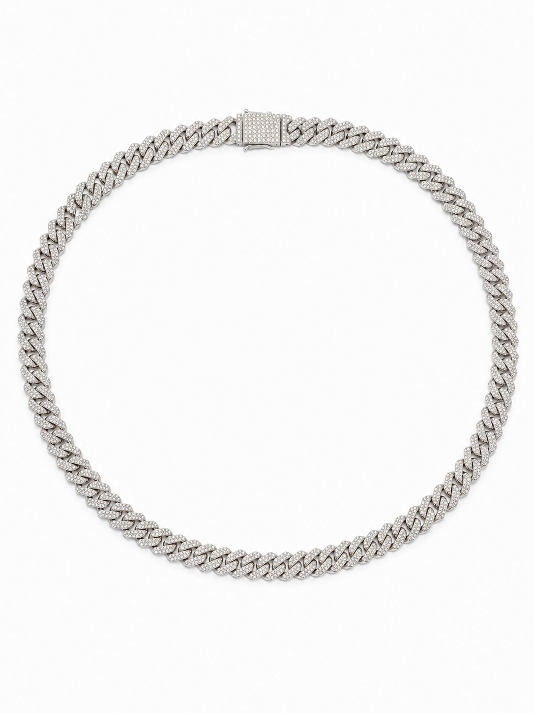Lanț Cuban Link “Ice King” – Oțel Inoxidabil, Placat Rodiu, 70cm x 1cm