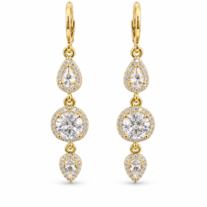 Cercei lungi placați cu aur 18K cu zirconiu strălucitor, eleganți, 5 cm – Damă