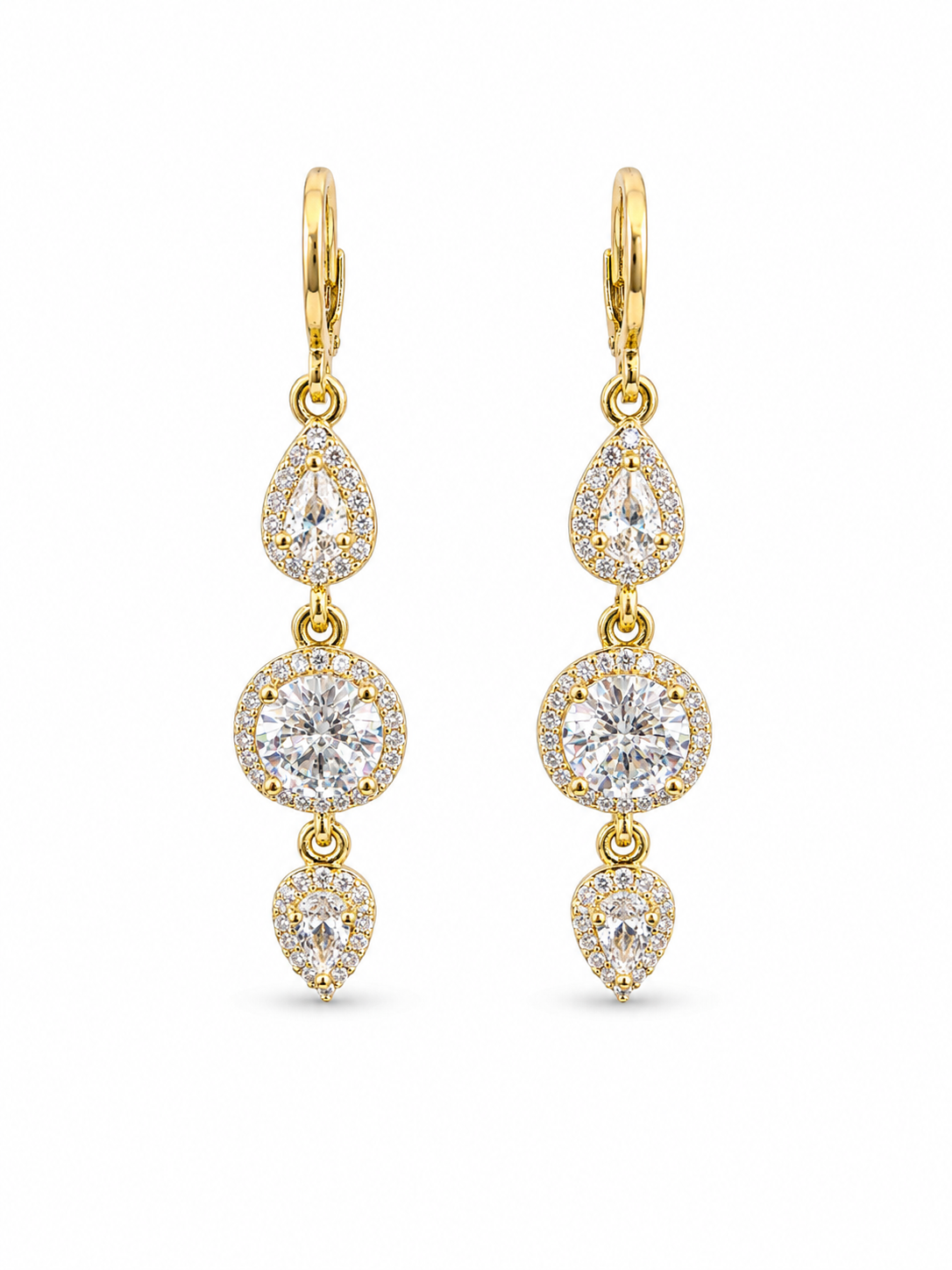 Cercei lungi placați cu aur 18K cu zirconiu strălucitor, eleganți, 5 cm – Damă