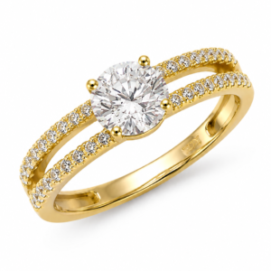 Inel Logodnă Solitar Bandă Dublă “Double Vow” - Placat Aur 18K cu Zirconiu, Piatră 5mm