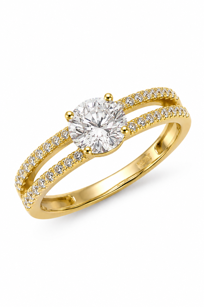 Inel Logodnă Solitar Bandă Dublă “Double Vow” - Placat Aur 18K cu Zirconiu, Piatră 5mm