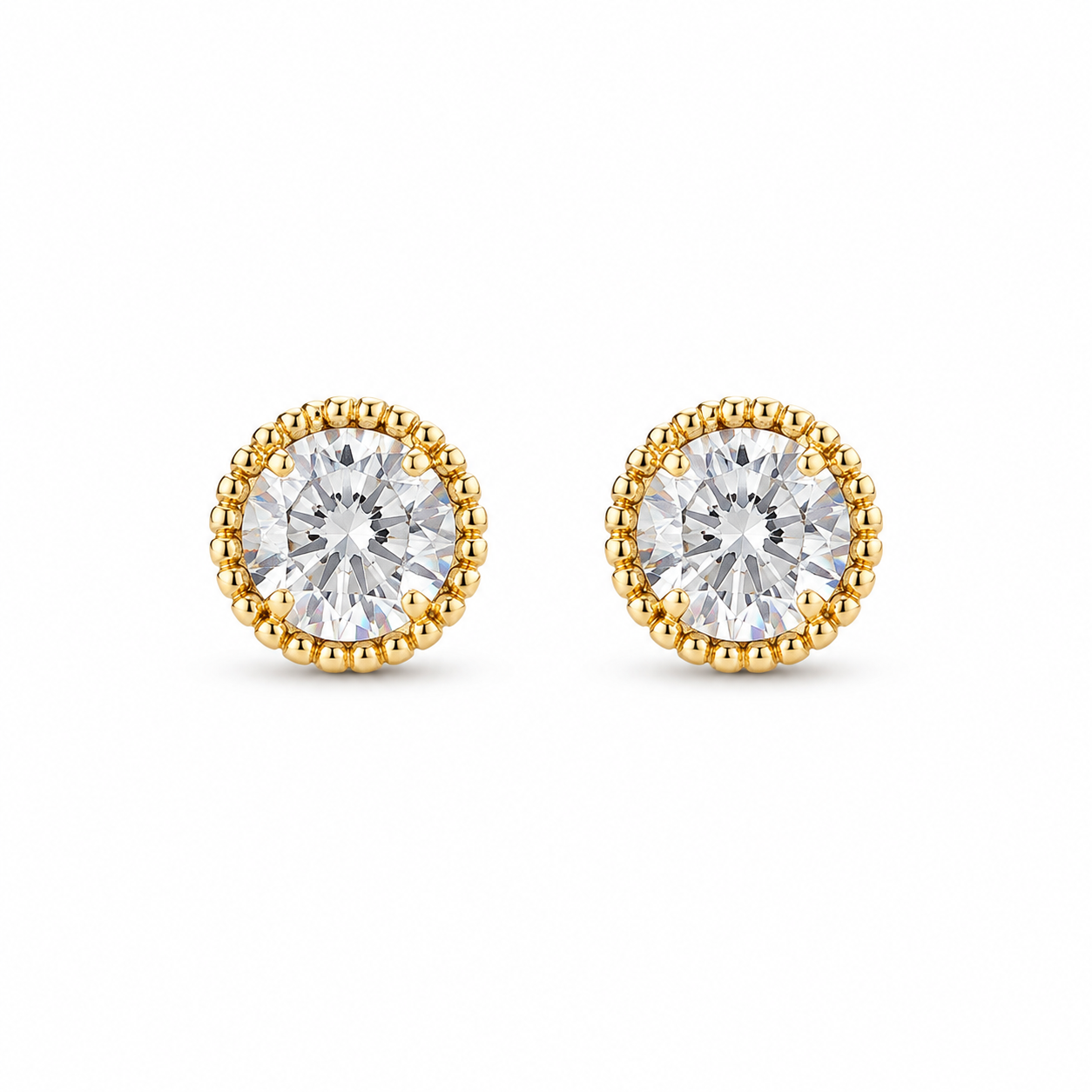 Cercei tip stud placați cu aur 18K cu zirconiu rotund 5 mm – Cercei eleganți damă