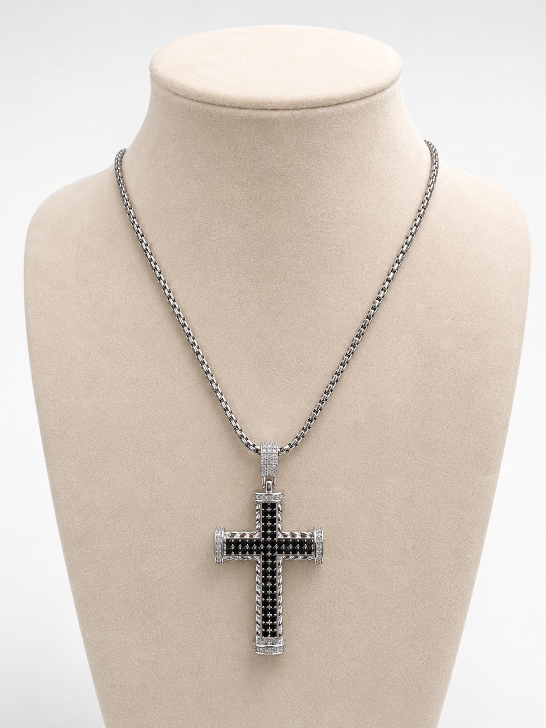 Colier Cruce Negra “Shadow Cross” - Oțel Inoxidabil 316L, Placat Rodiu, 70cm - imagine 3