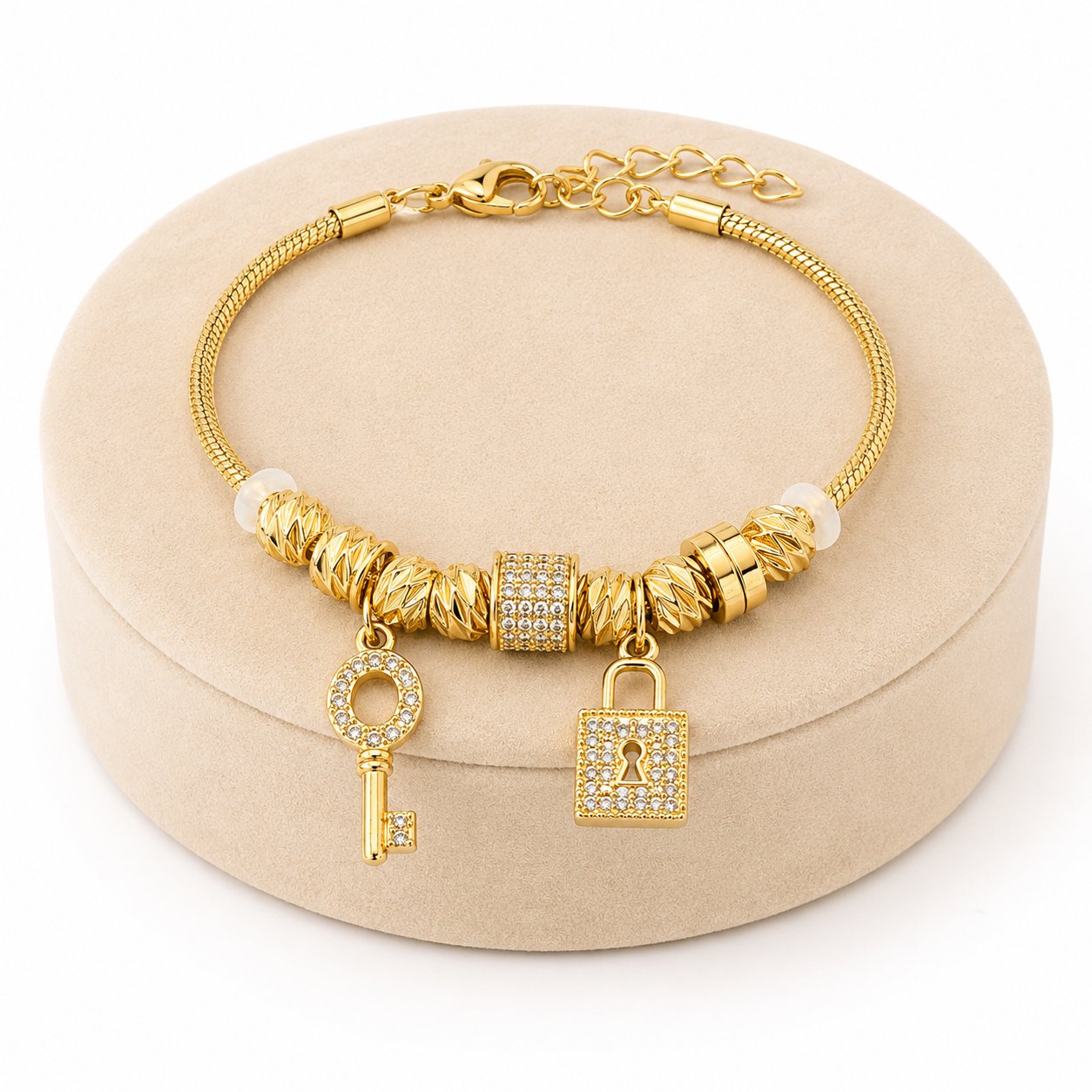 Brățară “Key to My Heart” cu Pandantive Cheiță și Lacăt, Placată Aur 18K, 16+4cm - imagine 2