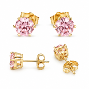 Cercei “Petală de Cireș” Solitaire Roz, Aur 18k, piatra 5 mm