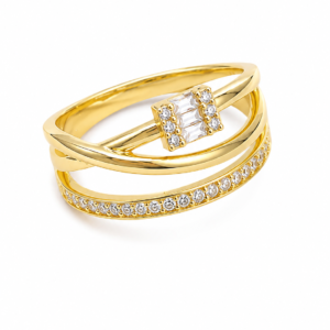 Inel Multi-Bandă Baghetă “Golden Layers” - Placat Aur 18K cu Zirconiu