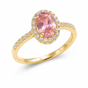 Inel Logodnă Oval Roz “Pink Blossom” - Placat Aur 18K cu Zirconiu, Piatră 7mm x 8mm