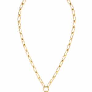 Colier Paperclip cu Pandantiv Inimă Pavată “Puff Heart” - Placat Aur 18K, 40+5cm