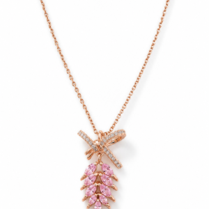 Colier Frunză Pinecone “Rose Petal” Placat Aur Roz 18K cu Zirconiu Roz, 40+5cm