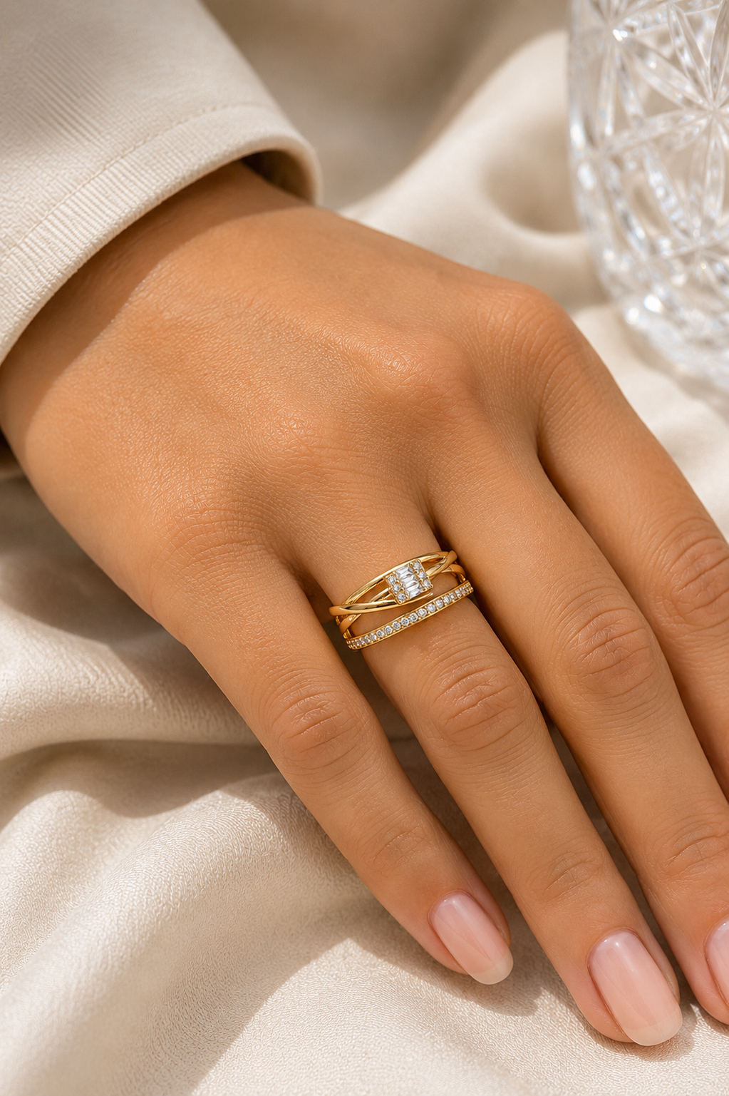 Inel Multi-Bandă Baghetă “Golden Layers” - Placat Aur 18K cu Zirconiu - imagine 2