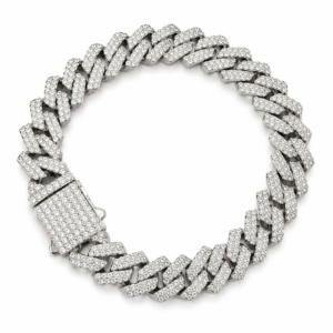 Brățară Cuban Link “Ice King” – Oțel Inoxidabil, Placat Rodiu, 21cm x 1cm