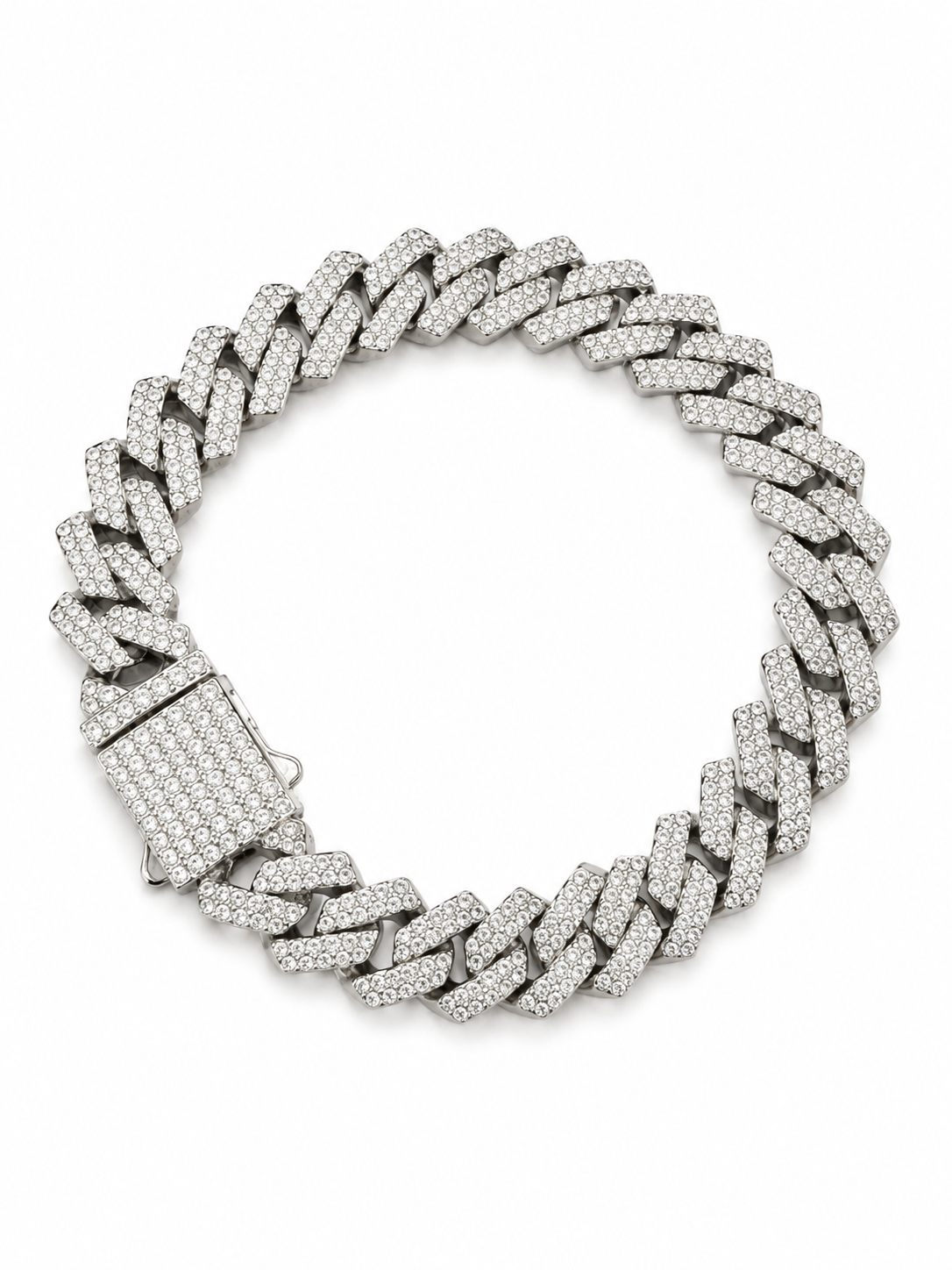 Brățară Cuban Link “Ice King” – Oțel Inoxidabil, Placat Rodiu, 21cm x 1cm