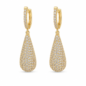 Cercei Creol Pavați cu Pandantivi Picătură “Teardrop Glamour” - Placat Aur 14K cu Zirconiu, 4.5cm