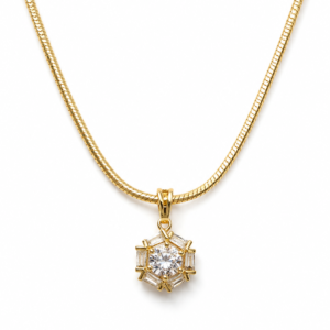 Colier Lanț Șarpe cu Pandantiv Floare de Gheață Placat Aur 18K, 60cm