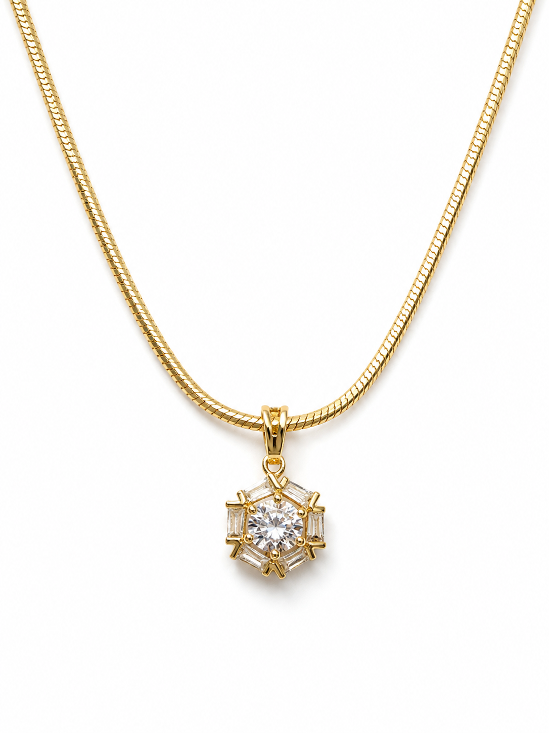Colier Lanț Șarpe cu Pandantiv Floare de Gheață Placat Aur 18K, 60cm