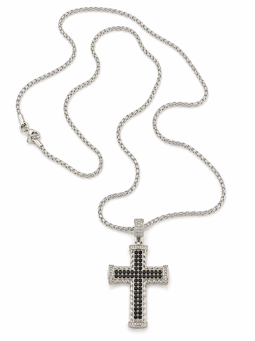 Colier Cruce Negra “Shadow Cross” - Oțel Inoxidabil 316L, Placat Rodiu, 70cm - imagine 2