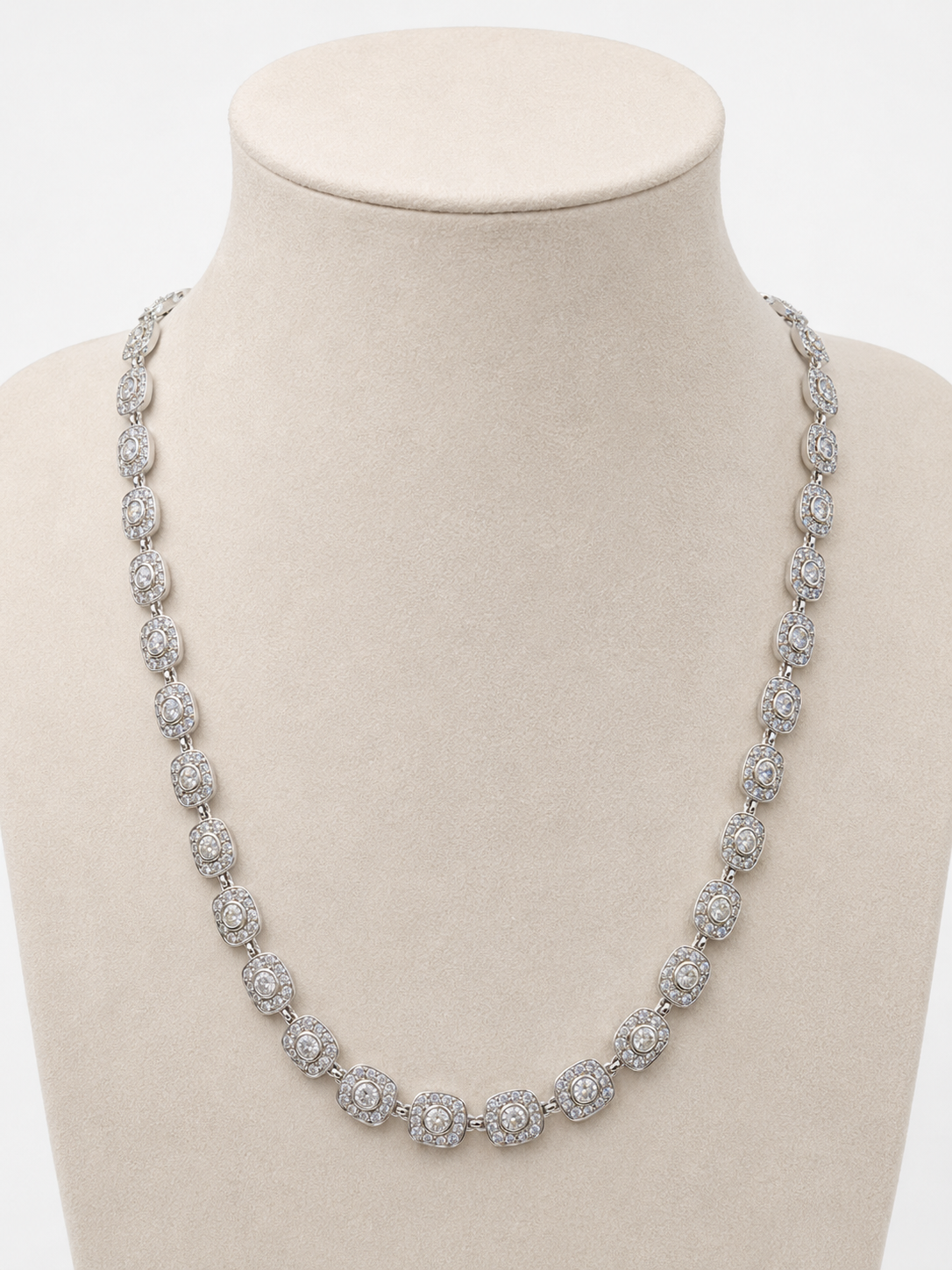 Colier Halo Cushion “Snow Diamond” Oțel Inoxidabil Placat Rodiu cu Zirconiu, 45cm - imagine 2