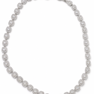 Colier Halo Cushion “Snow Diamond” Oțel Inoxidabil Placat Rodiu cu Zirconiu, 45cm