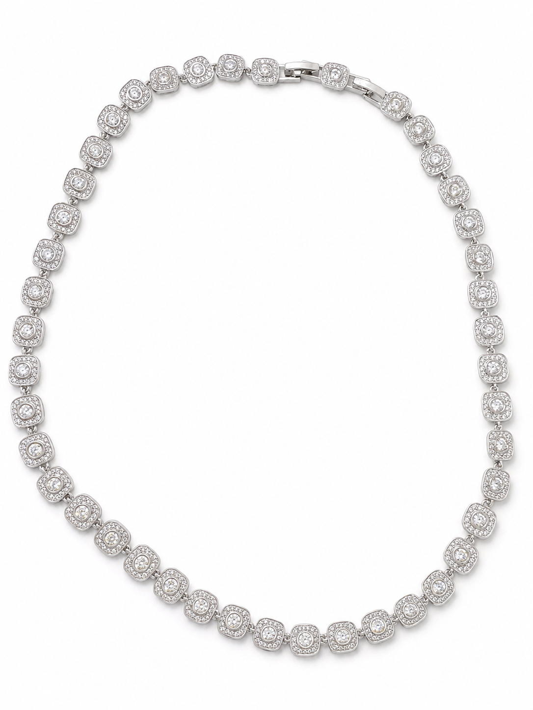 Colier Halo Cushion “Snow Diamond” Oțel Inoxidabil Placat Rodiu cu Zirconiu, 45cm