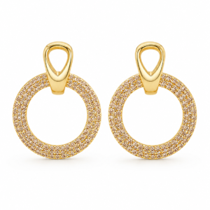 Cercei Rotunzi cu Zirconiu, Placati cu Aur 18K, Eleganți, Oțel Inoxidabil, Rezistenți la Apă