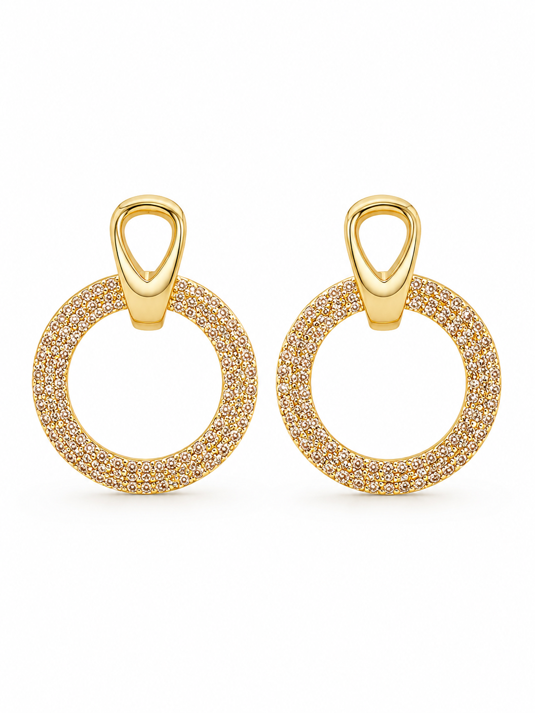 Cercei Rotunzi cu Zirconiu, Placati cu Aur 18K, Eleganți, Oțel Inoxidabil, Rezistenți la Apă